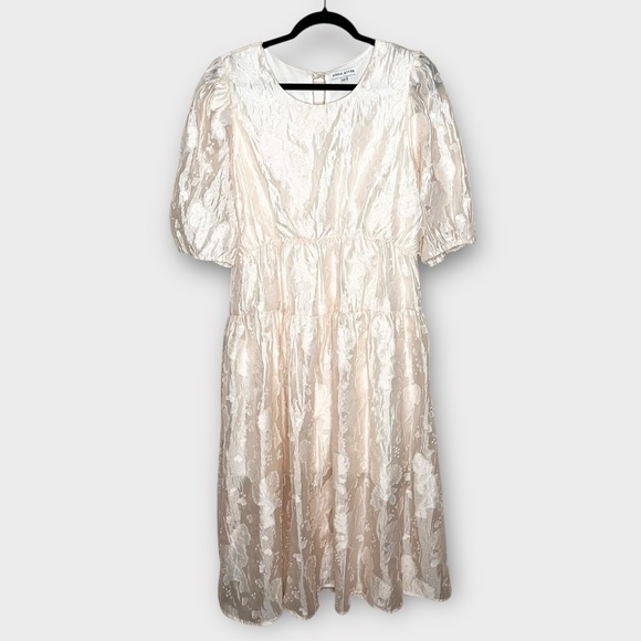 MOON RIVER Puff Sleeve Tiered Organza Pale Peach Midi Dress Size Large Feminjne - Picture 3 of 8